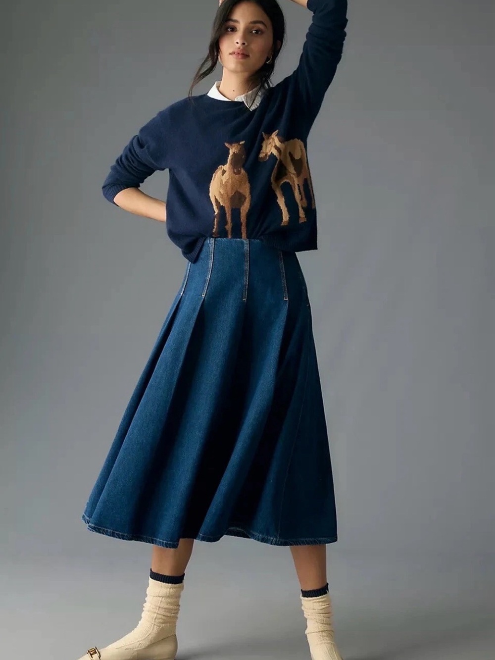 Anthropologie Cashmere
Intarsia Horse Sweater Maeve Western Navy Plus Sz XL NEW - Picture 3 of 12